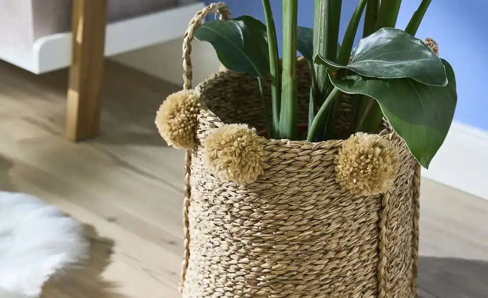 Aufbewahrungskorb mit Pompoms H 27 cm, Ø 28 cm