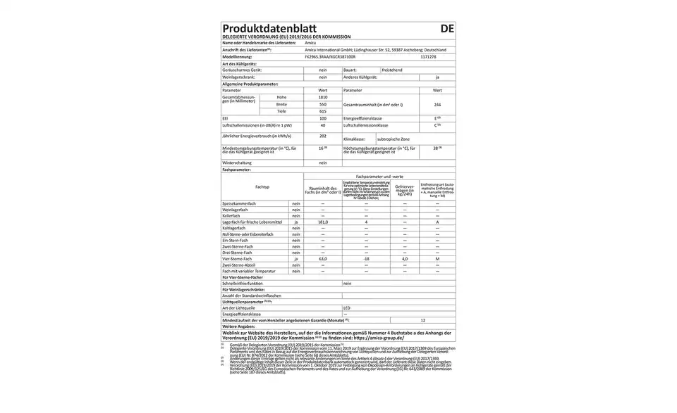 Amica Kühl-Gefrier-Kombination KGCR 387 100 R BHT 55|181|61,5 cm
