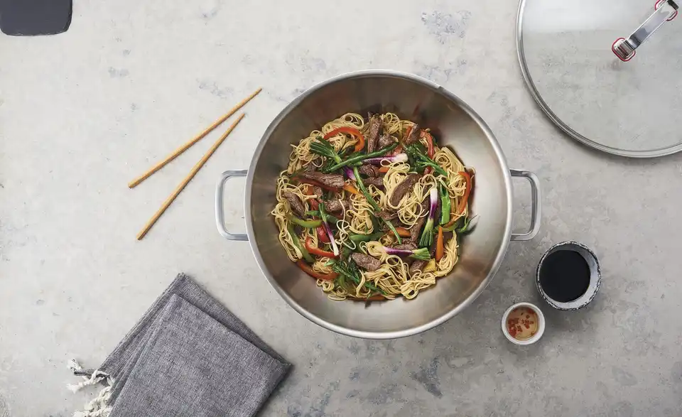 Meisterkoch Wok mit Deckel FOCUS H 11 cm, Ø 34 cm