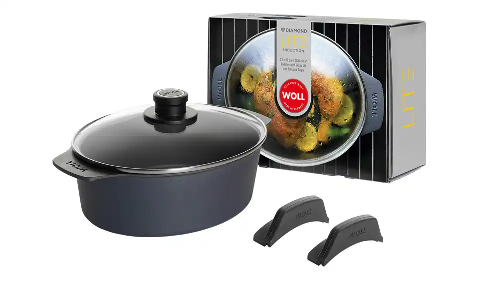 WOLL Gussbräter mit Glasdeckel und Silikongriffen Diamond Lite BHL 22|12|27 cm