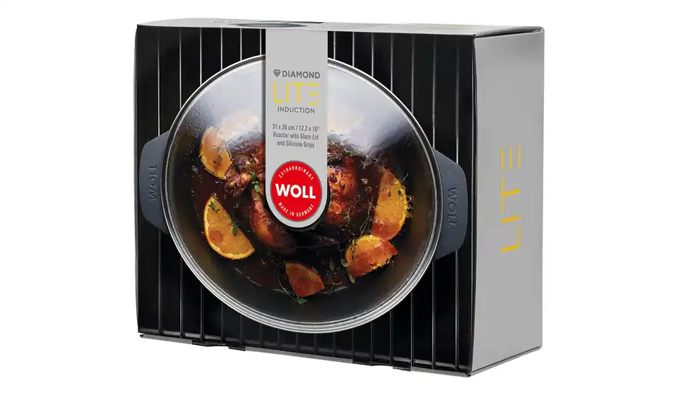 WOLL Gussbräter mit Glasdeckel und Silikongriffen Diamond Lite BHL 26|11|31 cm