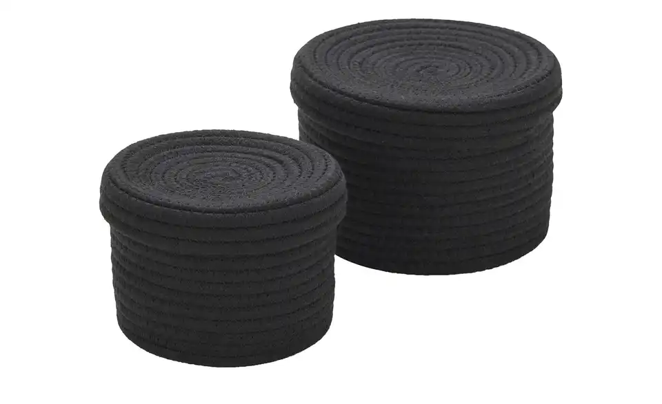 HOME STORY Aufbewahrungskorb mit Deckel, 2er Set H 14 cm, Ø 19 cm