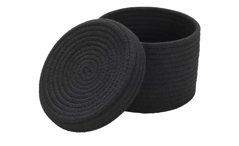 HOME STORY Aufbewahrungskorb mit Deckel, 2er Set H 14 cm, Ø 19 cm