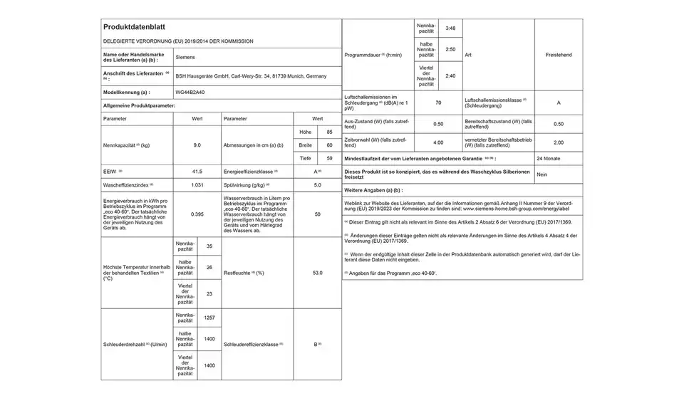 SIEMENS Waschvollautomat WG44B2A40 BHT 59,8|84,8|59 cm