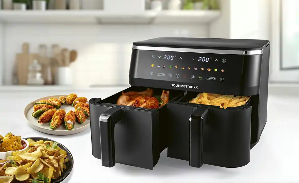 GourmetMaxx Doppelkammer-Heißluftfritteuse 16581 BHT 40,5|33,5|45 cm
