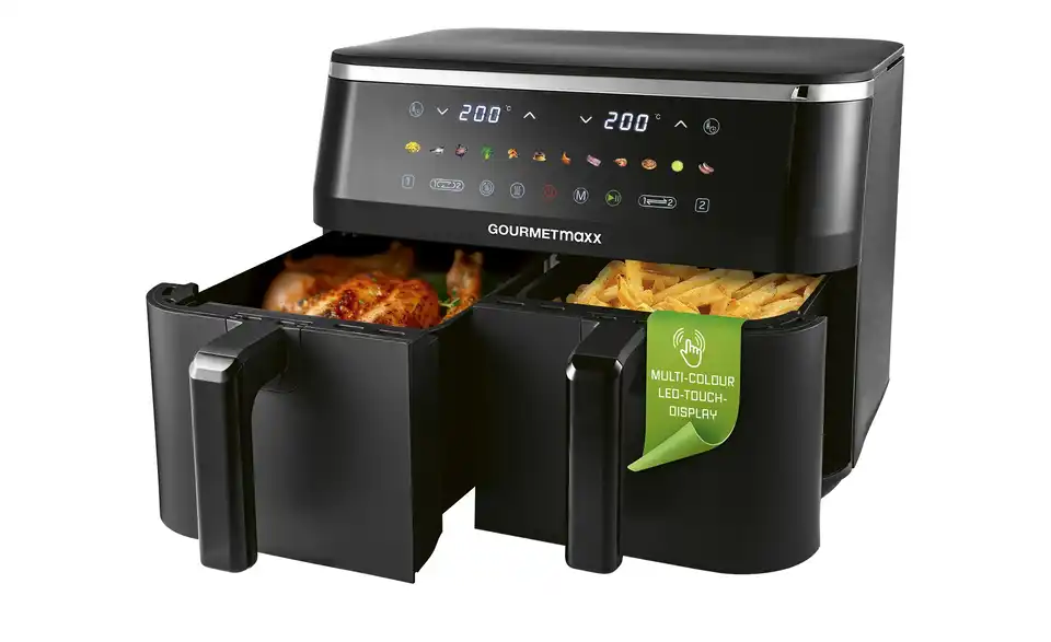 GourmetMaxx Doppelkammer-Heißluftfritteuse 16581 BHT 40,5|33,5|45 cm