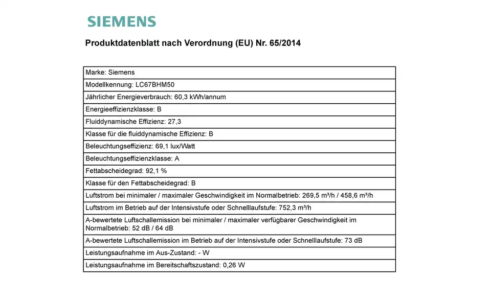 SIEMENS Boxhaube LC67BHM50 BHT 60|63,5|50 cm