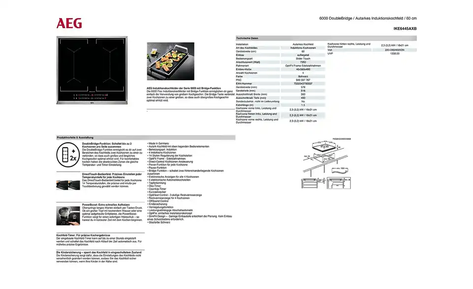 AEG Induktions-Kochstelle IKE6445AXB BHT 57,6|4,6|51,6 cm