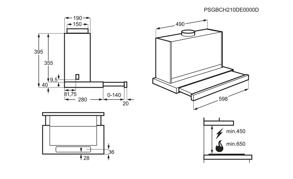 AEG Dunstabzugshaube DPS5650AM BHT 59,8|39,5|28 cm
