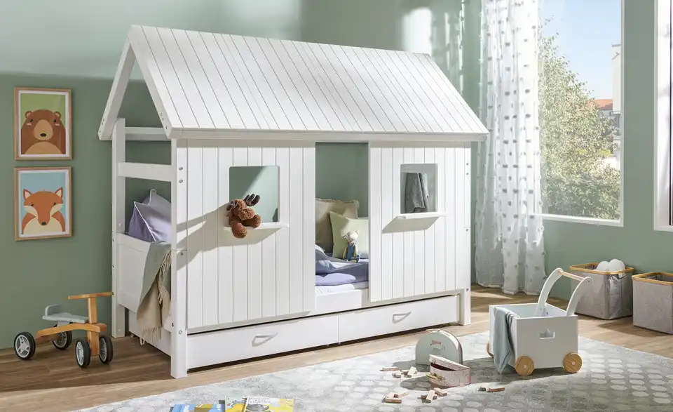 FLEXA Kojenbett mit Dachaufbau Hygge BHL 116|183,6|221,9 cm