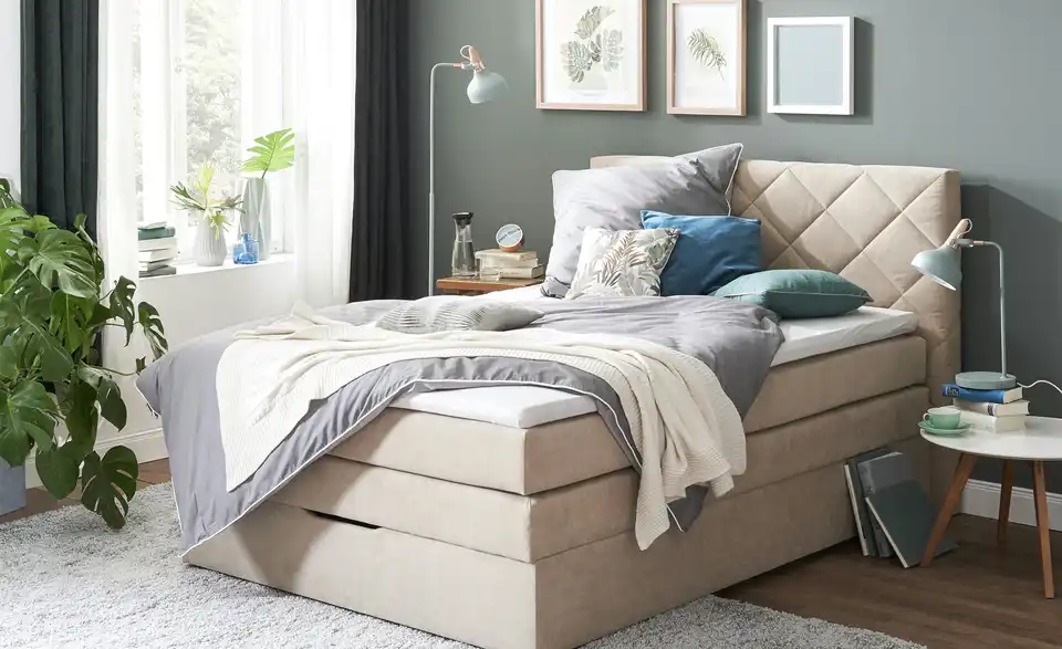 Boxspringbett mit Bettkasten und Topper, Beige Princess BHL 152|116|213 cm