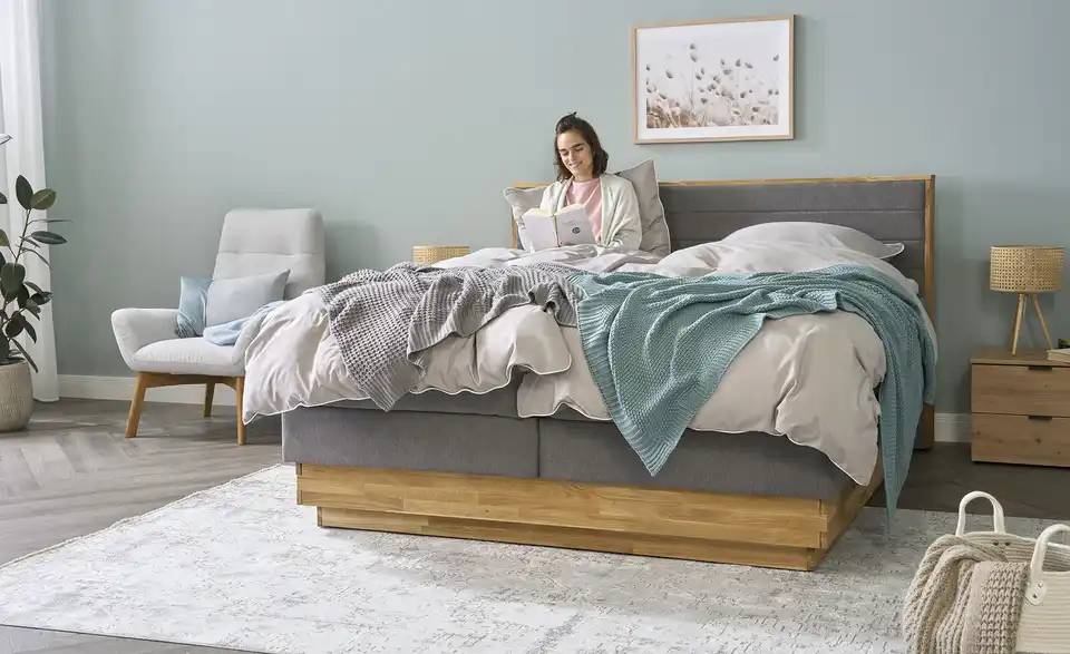 uno Massivholz-Boxspringbett mit Bettkasten Morgan BHL 164|113|219,5 cm