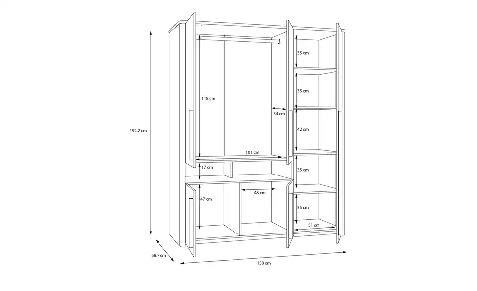 Kleiderschrank Surfinio BHT 158|194,2|58,7 cm
