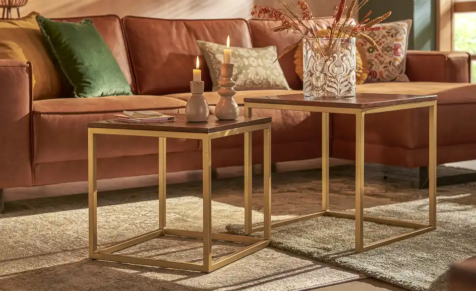 Couchtisch, 2er-Set aus Massivholz Calatria BHL 50|50|50 cm