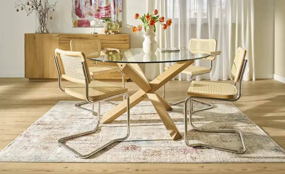 Esstisch mit Tischplatte aus Klarglas Figo H 75 cm, Ø 130 cm