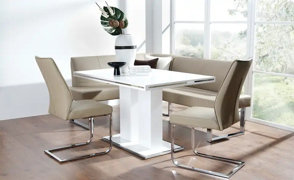 uno Säulentisch in Weißem Hochglanzlack Basti BHL 85|75|130 cm