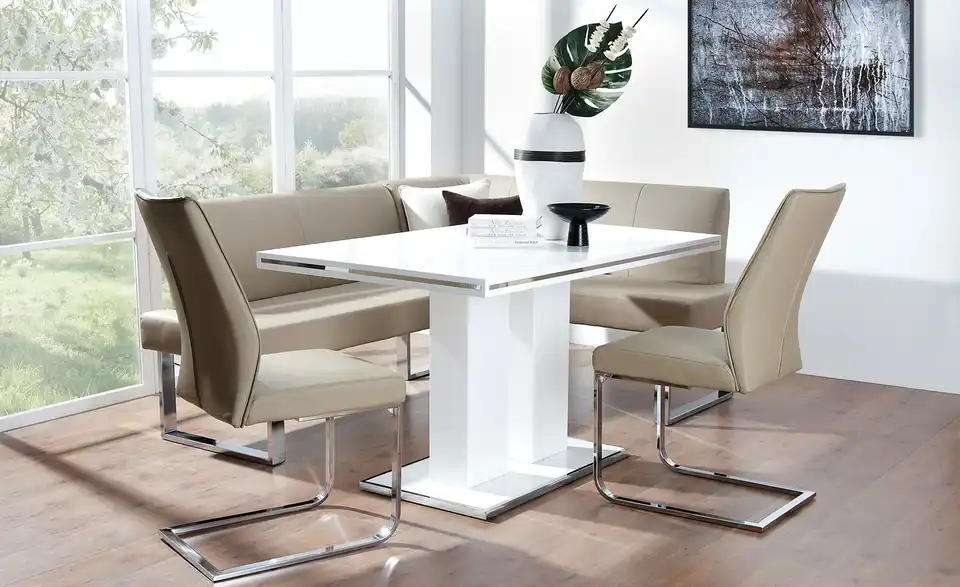 uno Säulentisch in Weißem Hochglanzlack Basti BHL 85|75|130 cm