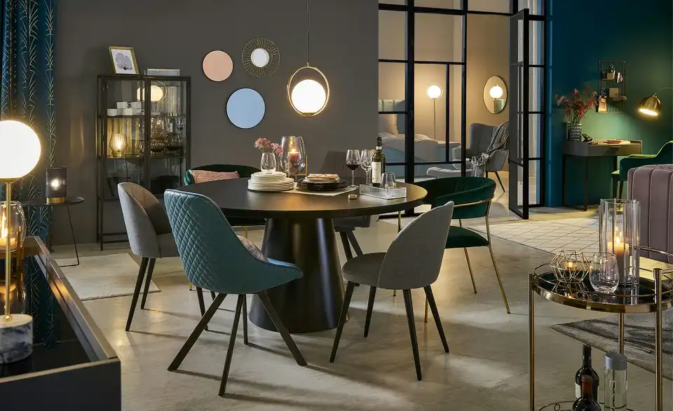 Esstisch mit Glastischplatte Reflection H 76 cm, Ø 150 cm