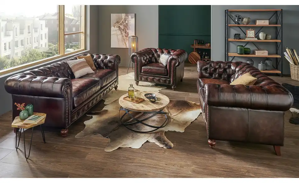 uno Ledersofa im Vintagelook Chesterfield BHT 183|80|100 cm, Leder