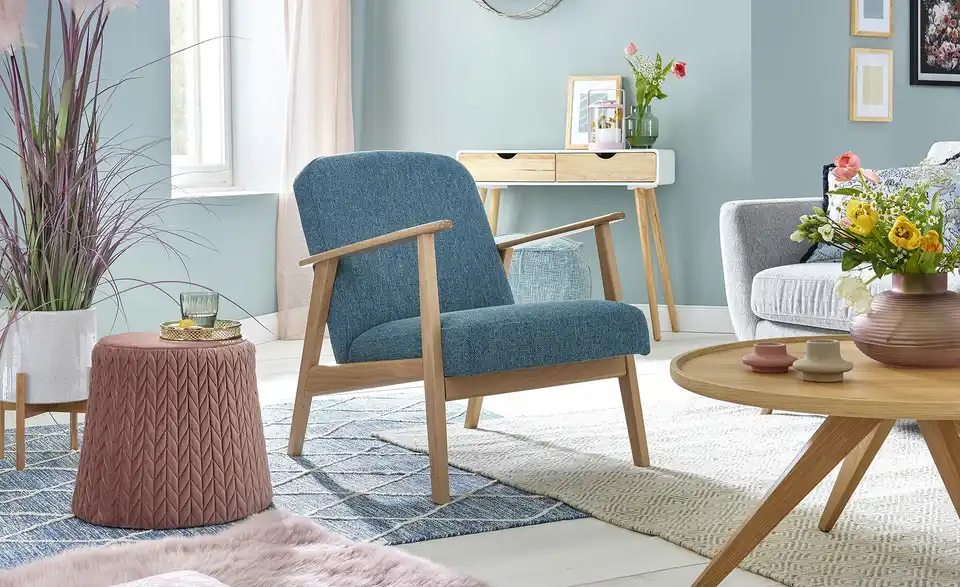 smart Sessel Petrol - Stoff Rada BHT 64|76|83 cm, Webstoff grob