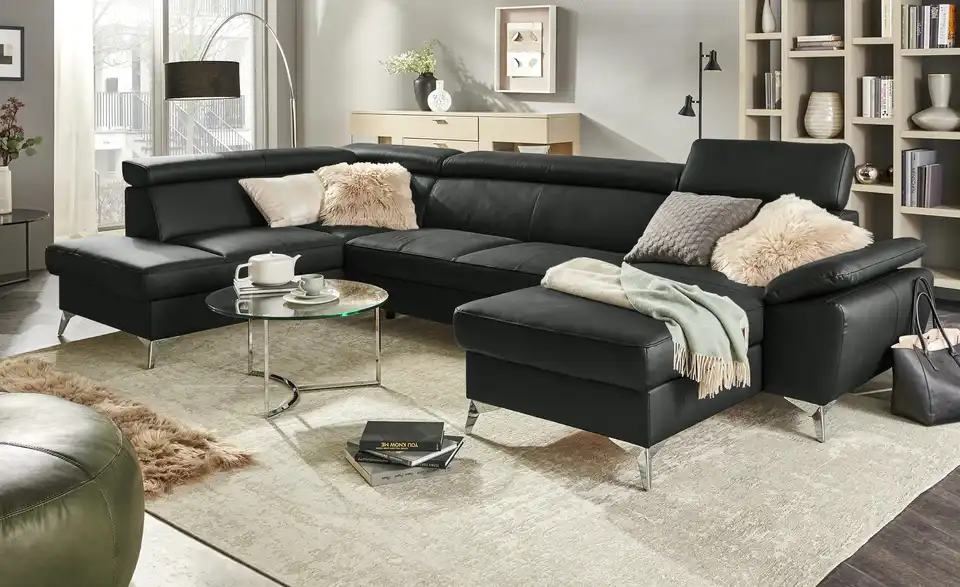 uno Wohnlandschaft mit verstellbarem Kopfteil Apollo BHT 338|96|210 cm, Leder