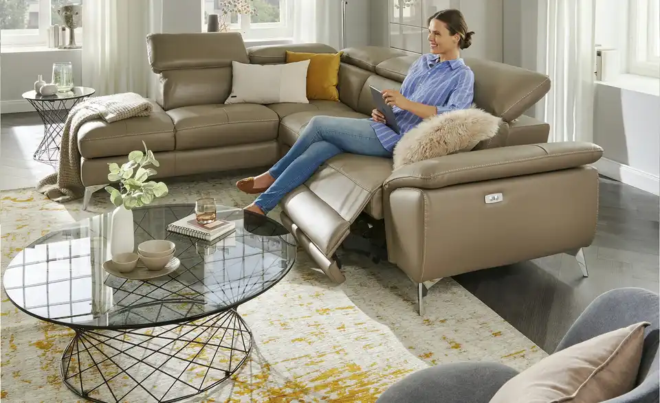 uno Ecksofa mit elektrischer Relaxfunktion Danae BHT 282|78|223 cm, Leder