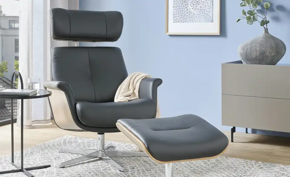 uno Sessel-Hocker-Set aus Leder Arne Leder