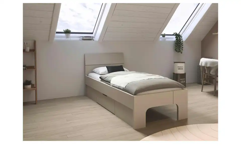 Stauraumbett in beige Frieda BHL 95|210|90 cm