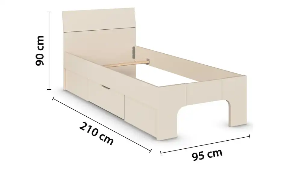 Stauraumbett in beige Frieda BHL 95|210|90 cm