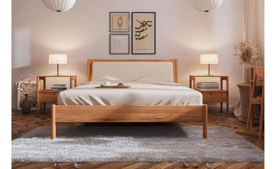 Massivholzbett mit gepolstertem Kopfteil Greta BHL 85|95|214 cm