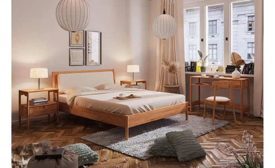 Massivholzbett mit gepolstertem Kopfteil Greta BHL 85|95|214 cm