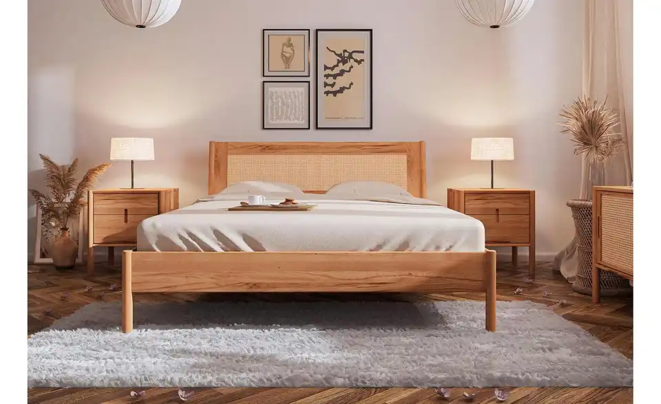 Massivholzbett mit gepolstertem Kopfteil Greta BHL 85|95|214 cm