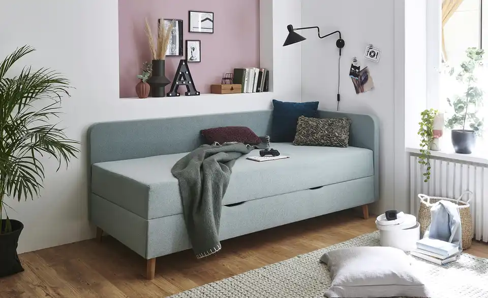 Polsterliege mit Bettkasten Carlotta BHL 100|84|205 cm, Webstoff