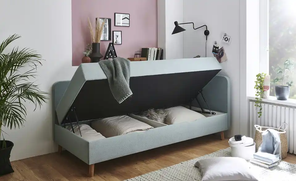 Polsterliege mit Bettkasten Carlotta BHL 100|84|205 cm, Webstoff