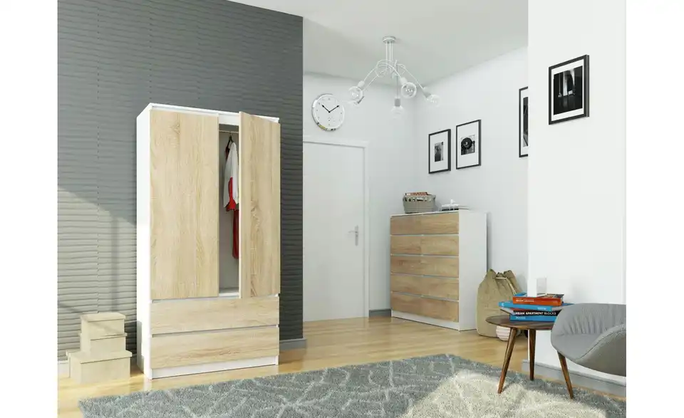 Drehtürenschrank mit 2 Schubladen Oda BHL 90|180|51 cm