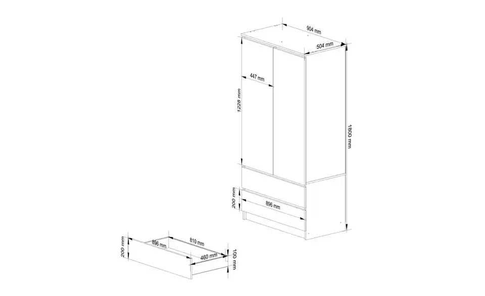 Drehtürenschrank mit 2 Schubladen Oda BHL 90|180|51 cm