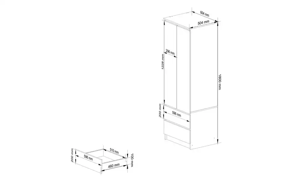 Drehtürenschrank mit 2 Schubladen Sina BHL 60|180|51 cm