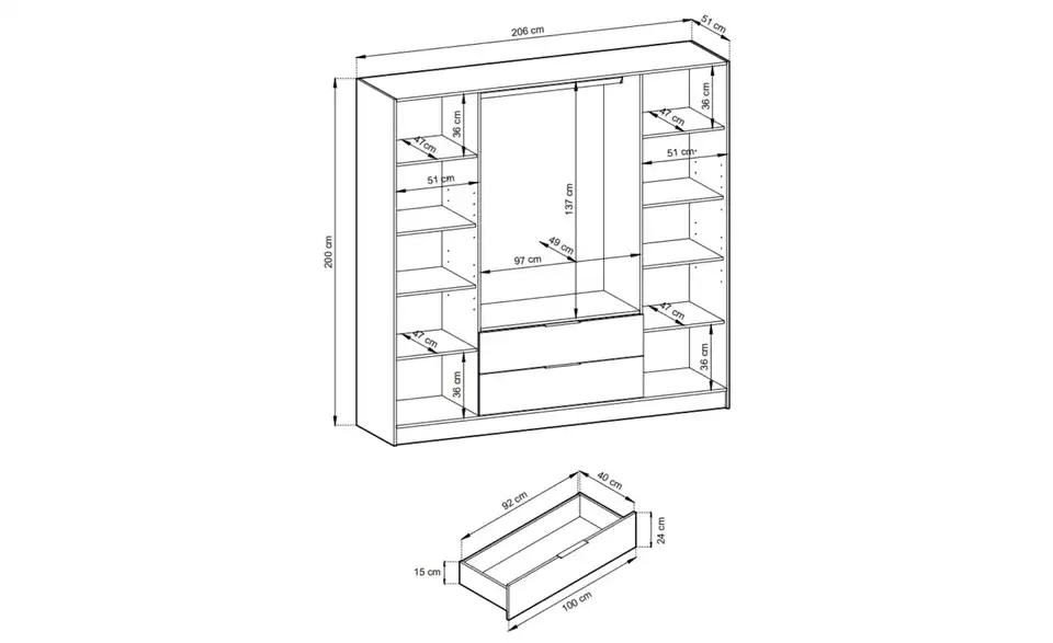 Drehtürenschrank 206 cm breit Lyke BHL 206|200|51 cm