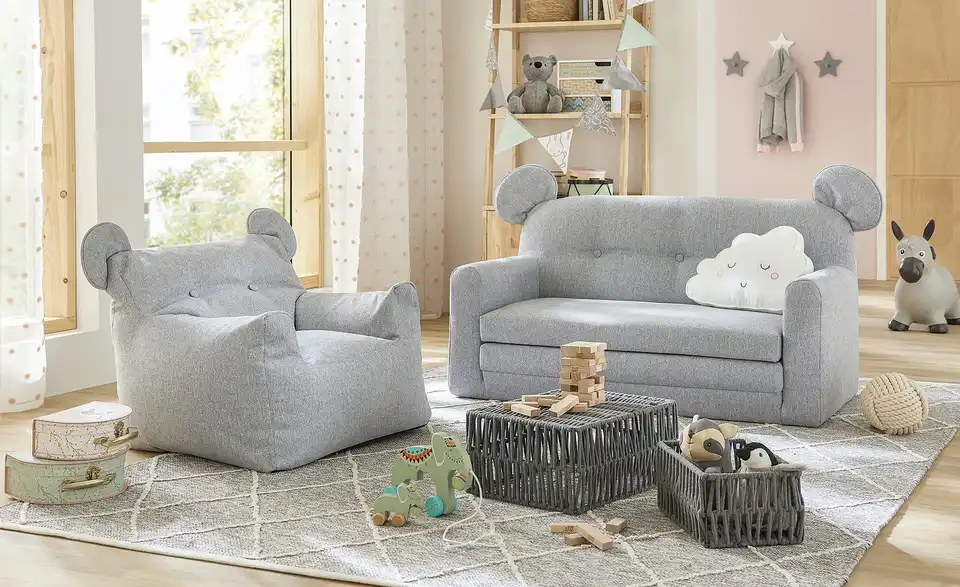 Kinderschlafsofa mit Ohren Puschel BHT 112|58|56 cm, Mikrofaser