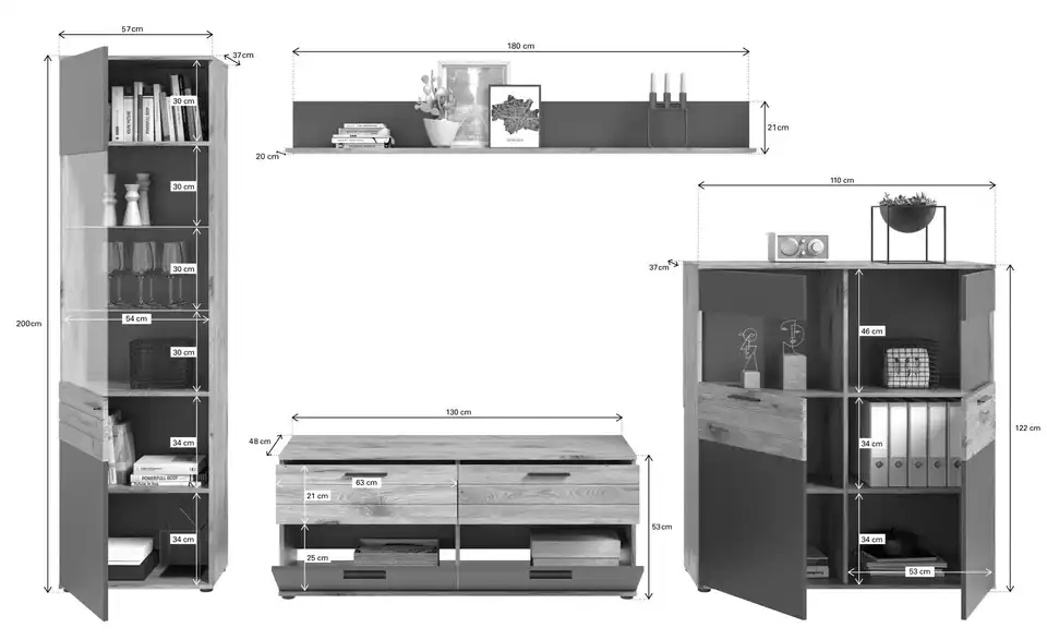 Wohnkombination Monsano BHT 327|200|47 cm