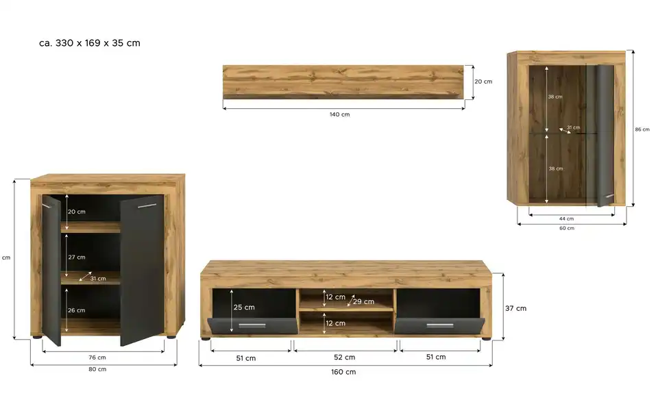 Wohnwand Bardenas BHT 330|169|35 cm