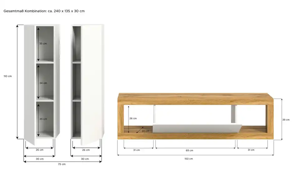Wohnkombination hängend Moja BHT 240|135|30 cm