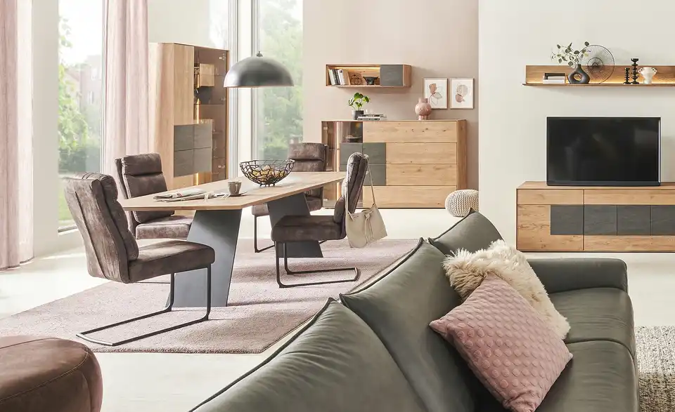 Wohnwert Massivholz-Esstisch mit Keramik Ardesia BHL 100|74|180 cm