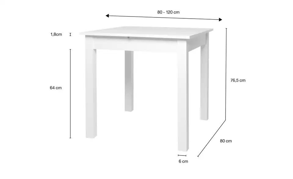smart Ausziehbarer Esstisch in verschiedenen Größen Ben BHL 80|76,5|80 cm