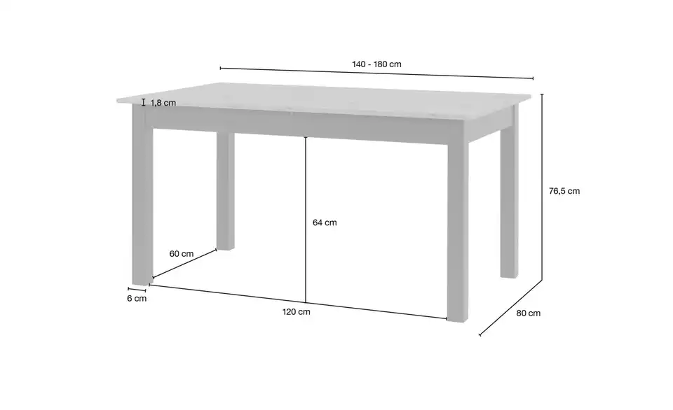 smart Ausziehbarer Esstisch in verschiedenen Größen Ben BHL 80|76,5|140 cm