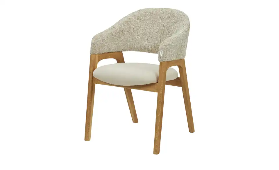 smart Bouclé-Armlehnstuhl aus Eiche Massivholzgestell Erik BHT 56|80|60 cm, Boucléstoff