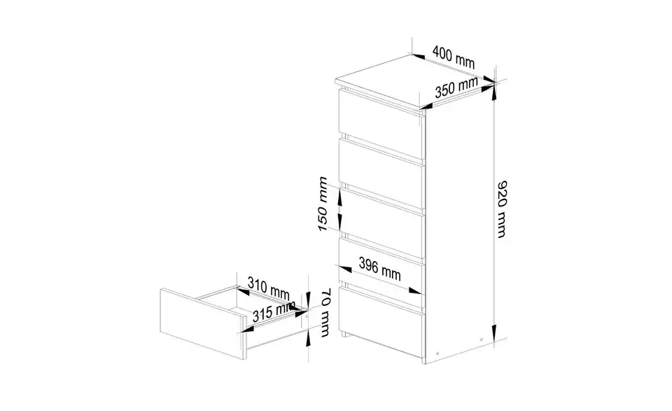 Kommode mit 5 Schubladen Carlo BHL 40|92|35 cm