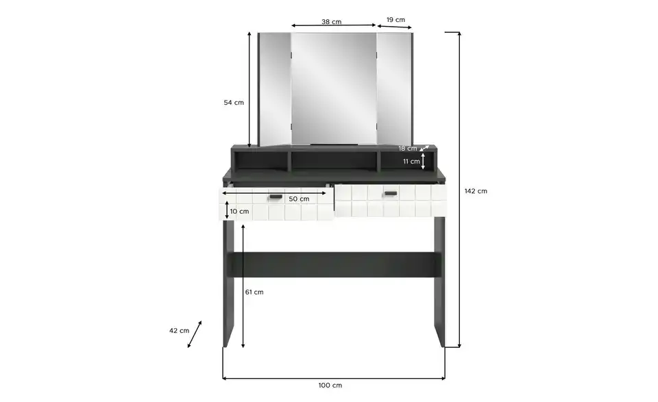 Schminktisch mit Spiegel BHL 100|42|142 cm