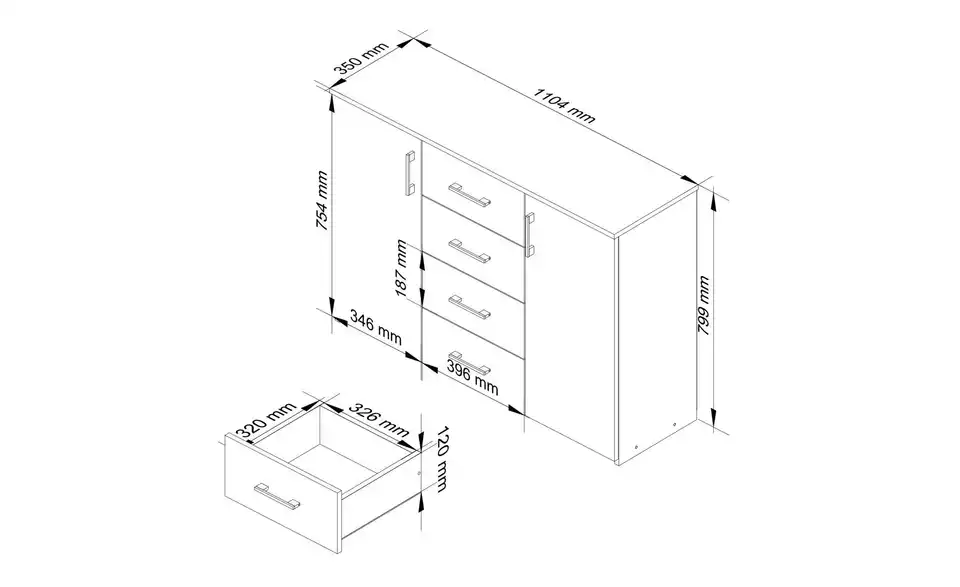 Sideboard 110 cm breit Kiara BHL 110|80|35 cm
