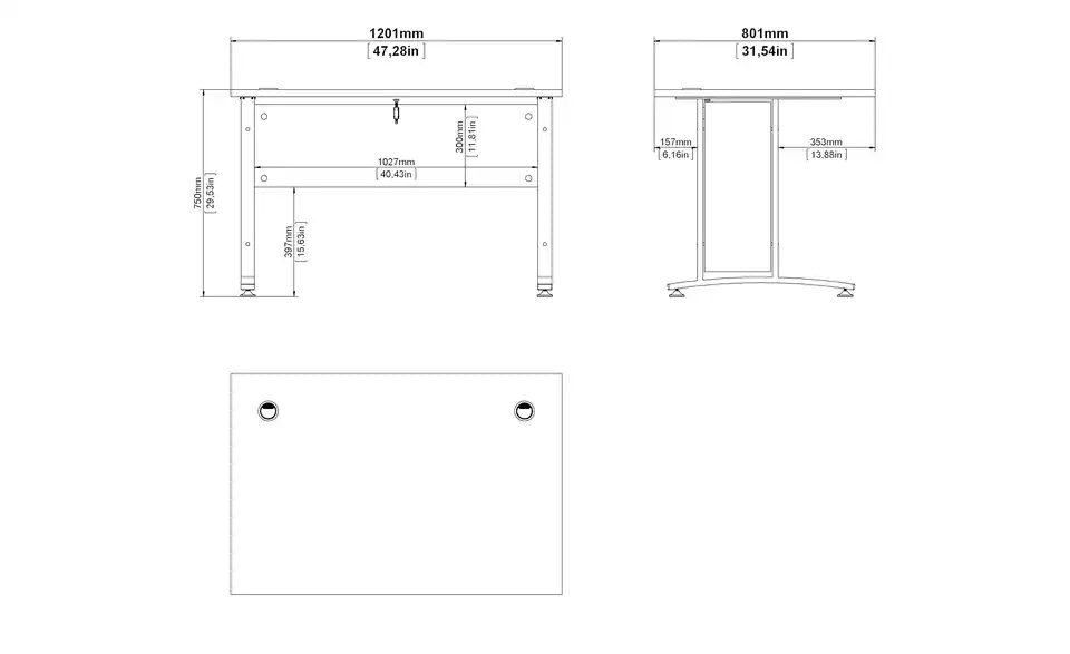Schreibtischplatte mit Sichtblende und Paneel Success BHT 120,1|75|80,1 cm